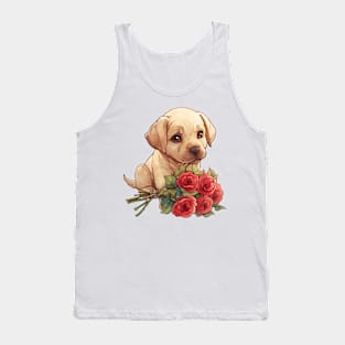 Valentine Labrador Retriever Dog Giving Flowers Tank Top